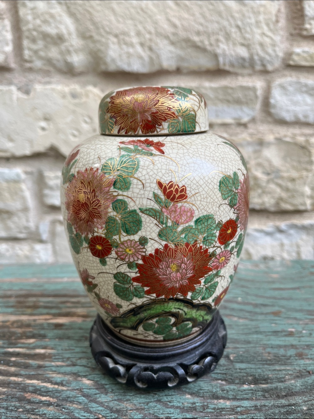 Vintage Japanese crackle-glazed ginger jar